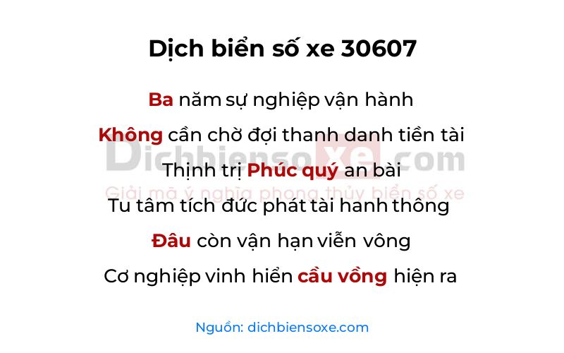 Dịch thơ biển số 30607