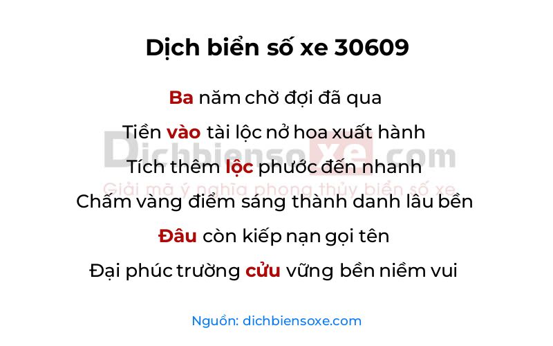 Dịch thơ biển số 30609