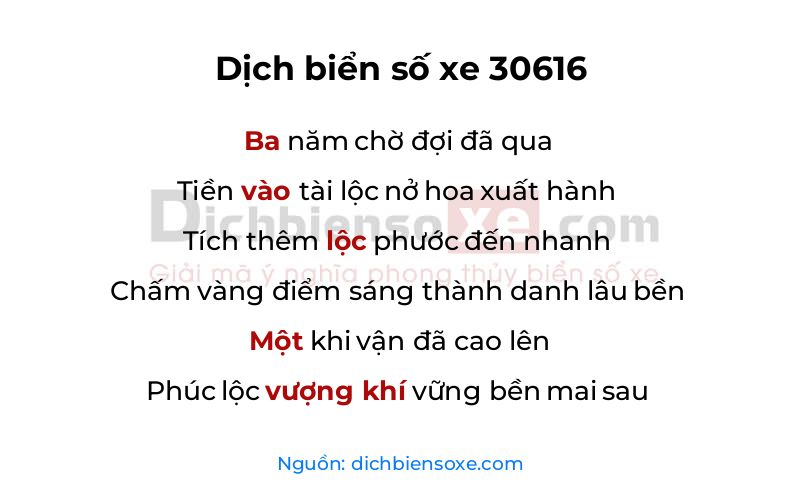 Dịch thơ biển số 30616