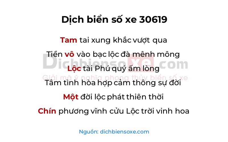 Dịch thơ biển số 30619