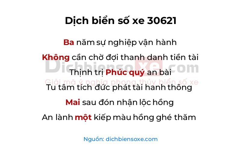 Dịch thơ biển số 30621