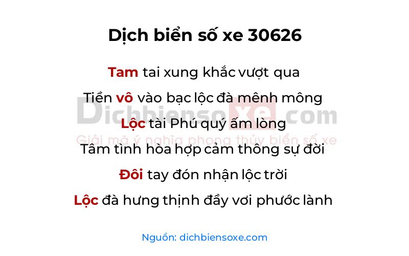 Dịch thơ biển số 30626