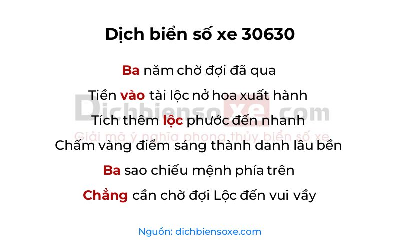 Dịch thơ biển số 30630
