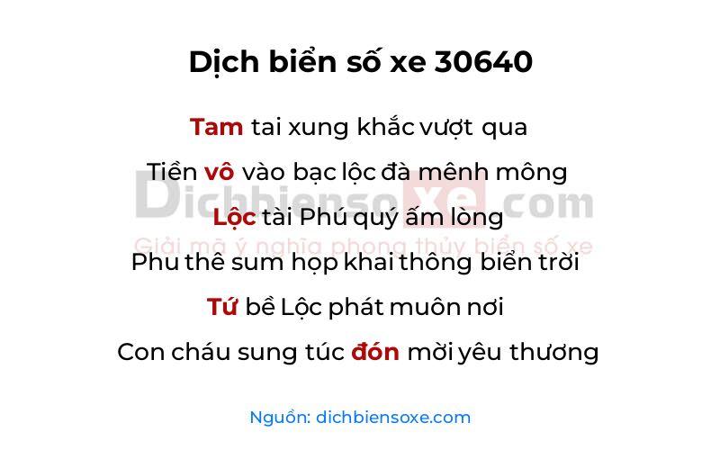 Dịch thơ biển số 30640