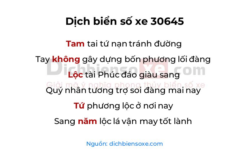 Dịch thơ biển số 30645