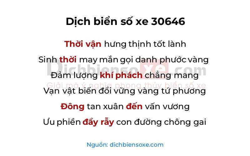 Dịch thơ biển số 30646