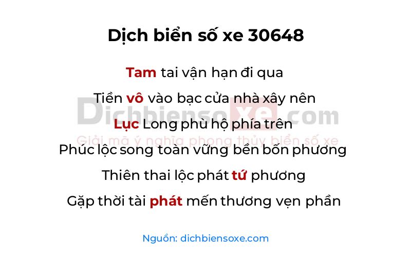 Dịch thơ biển số 30648