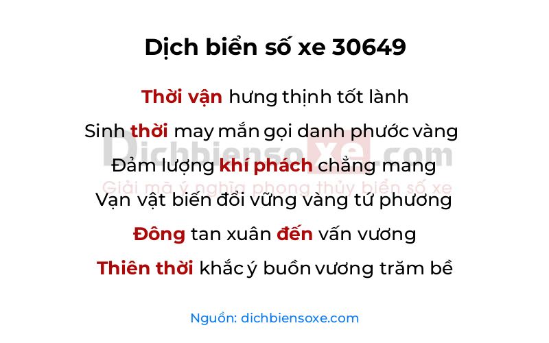 Dịch thơ biển số 30649