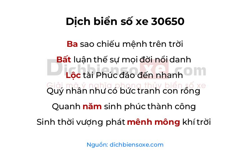 Dịch thơ biển số 30650