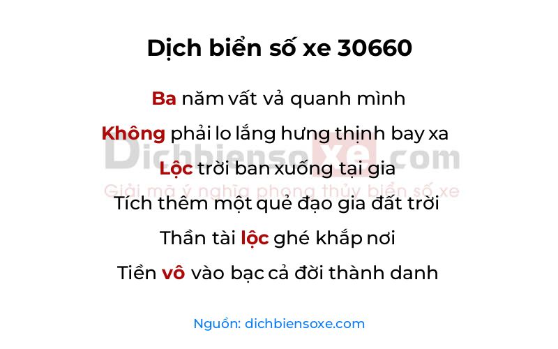 Dịch thơ biển số 30660