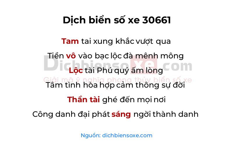 Dịch thơ biển số 30661