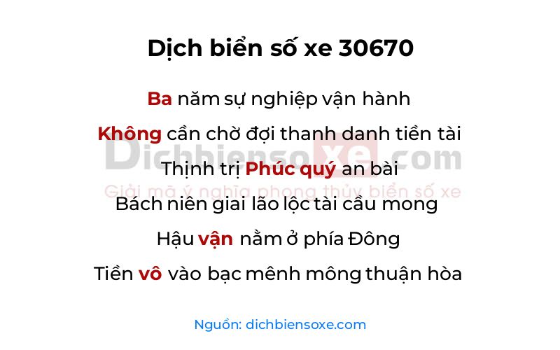 Dịch thơ biển số 30670
