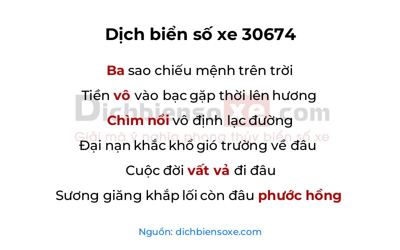 Dịch thơ biển số 30674