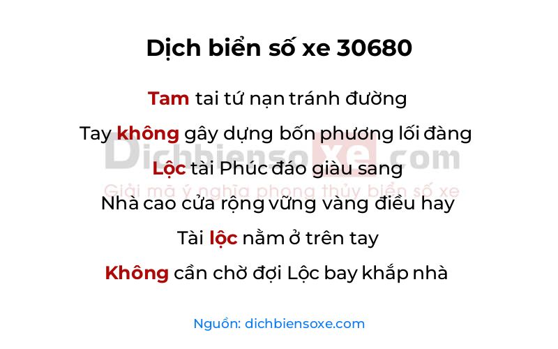 Dịch thơ biển số 30680