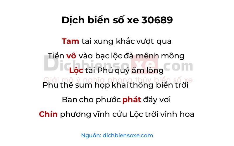 Dịch thơ biển số 30689