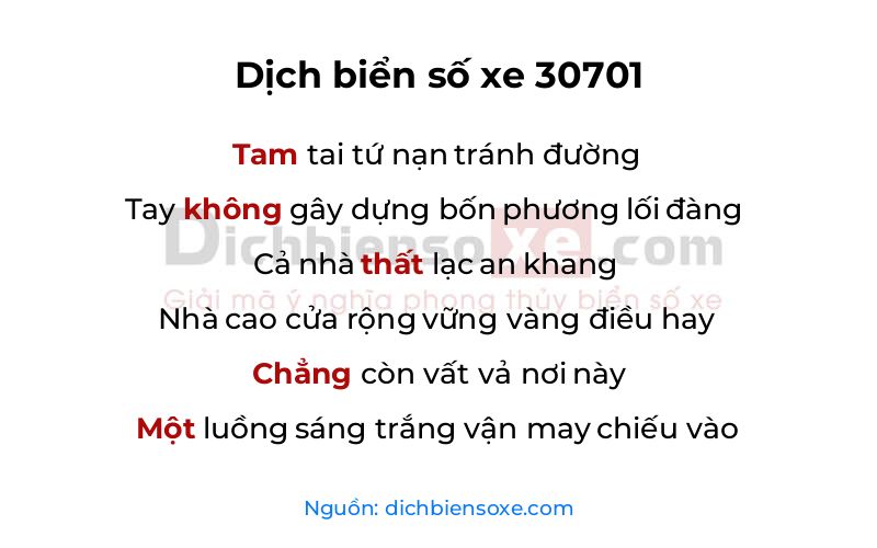 Dịch thơ biển số 30701