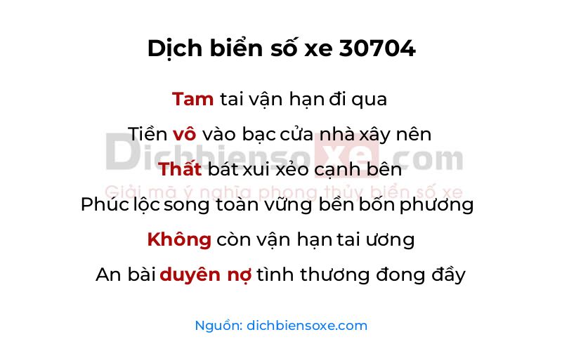 Dịch thơ biển số 30704