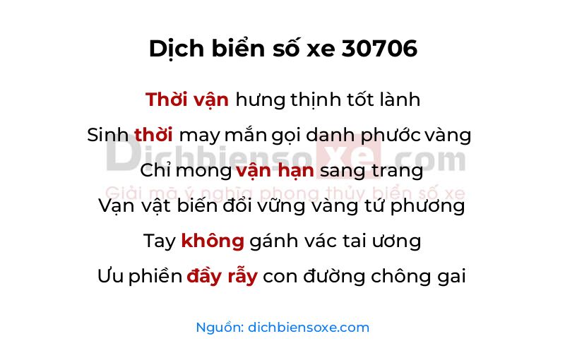 Dịch thơ biển số 30706