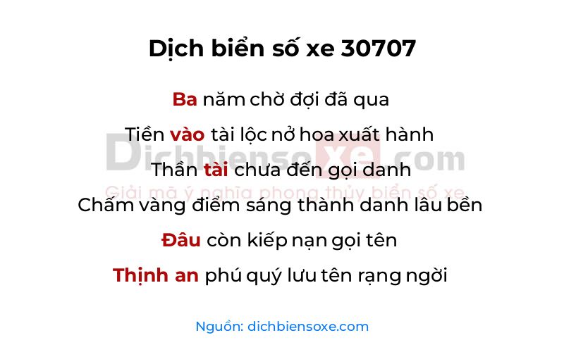 Dịch thơ biển số 30707