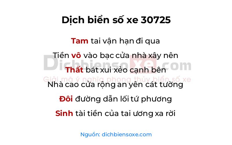 Dịch thơ biển số 30725