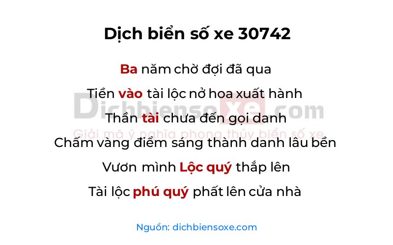Dịch thơ biển số 30742
