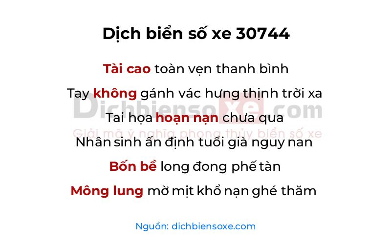 Dịch thơ biển số 30744