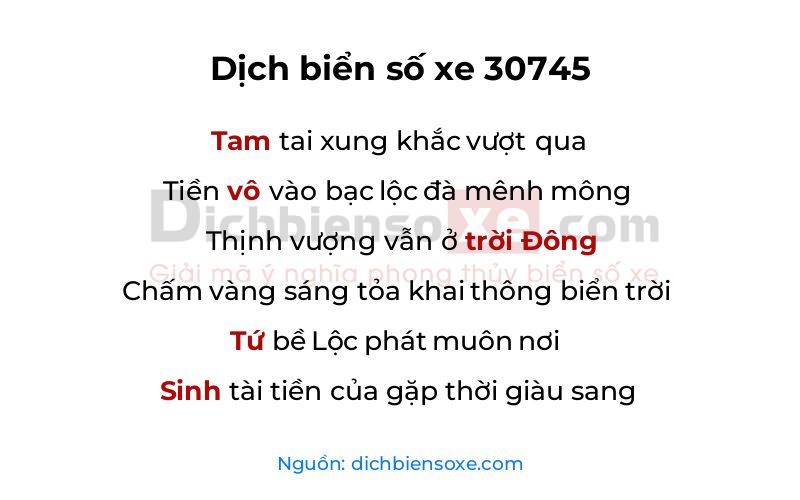 Dịch thơ biển số 30745