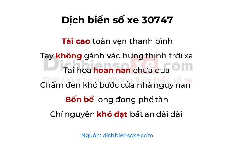 Dịch thơ biển số 30747