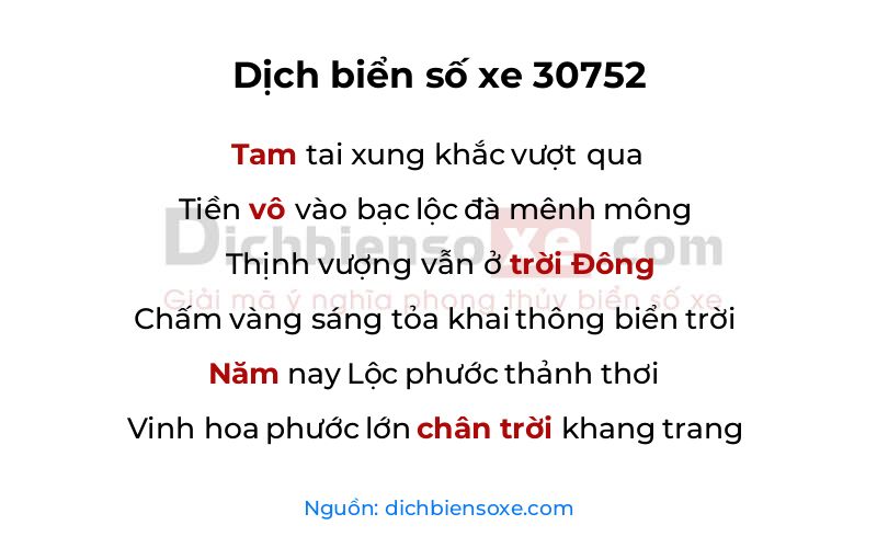 Dịch thơ biển số 30752