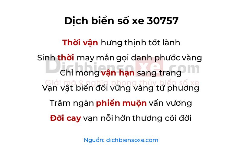 Dịch thơ biển số 30757