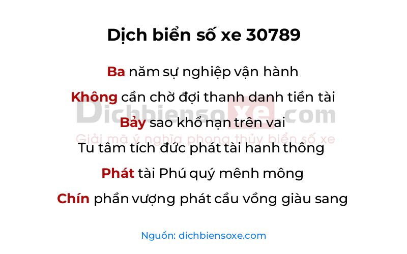Dịch thơ biển số 30789