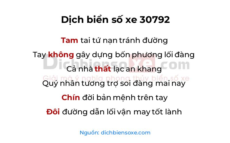 Dịch thơ biển số 30792