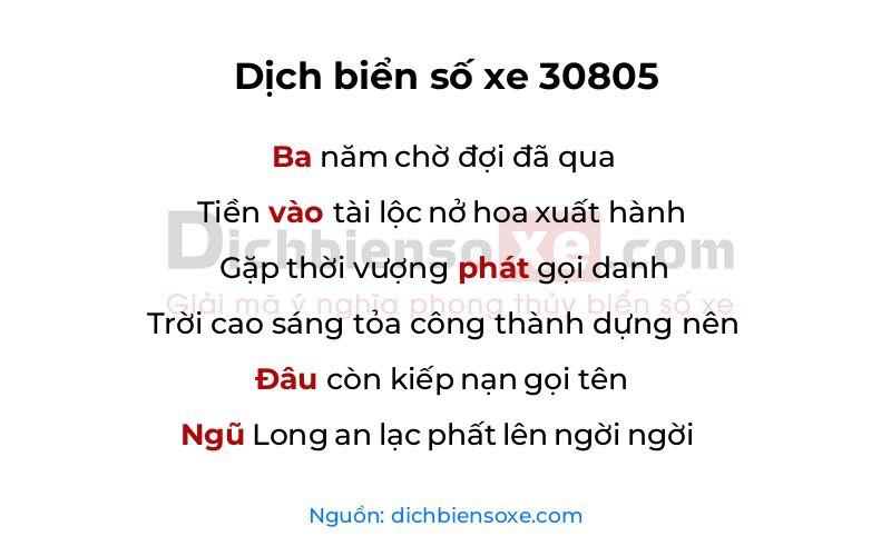 Dịch thơ biển số 30805