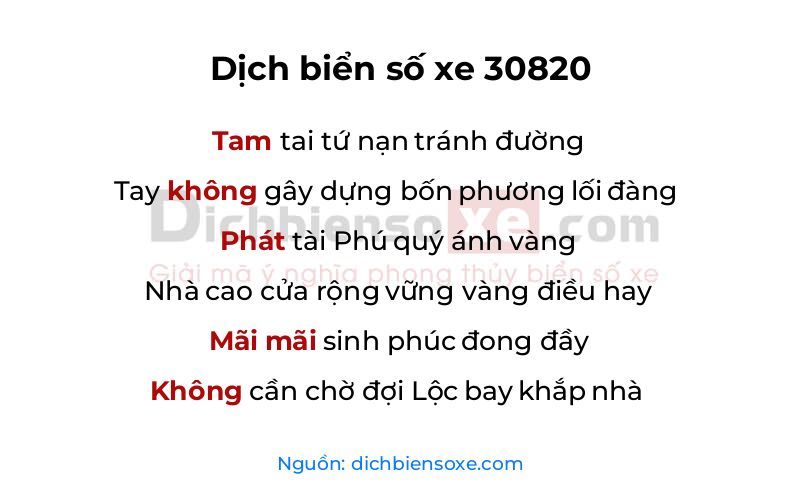 Dịch thơ biển số 30820