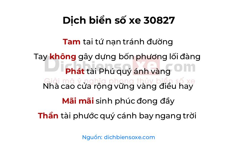 Dịch thơ biển số 30827