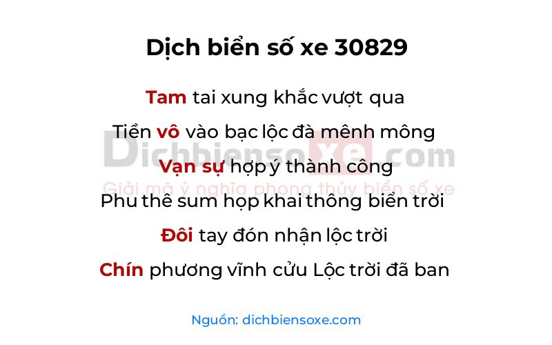 Dịch thơ biển số 30829