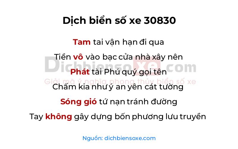 Dịch thơ biển số 30830