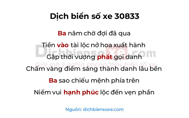Dịch thơ biển số 30833