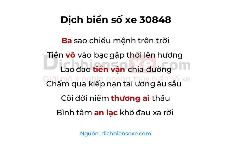 Dịch thơ biển số 30848