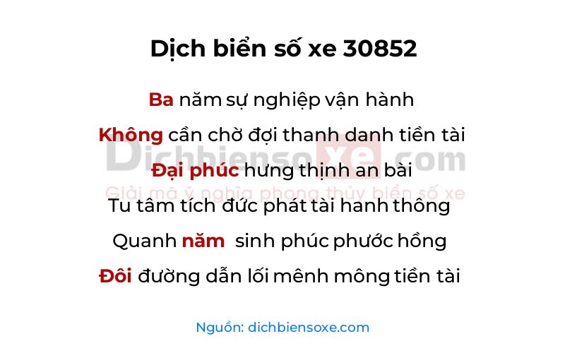 Dịch thơ biển số 30852