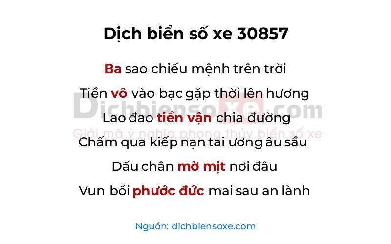 Dịch thơ biển số 30857