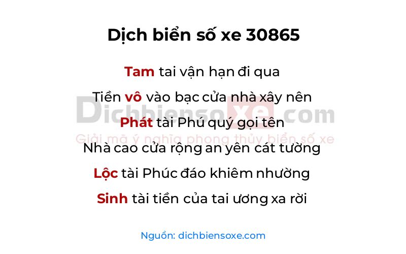 Dịch thơ biển số 30865