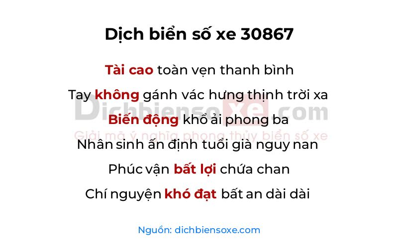 Dịch thơ biển số 30867