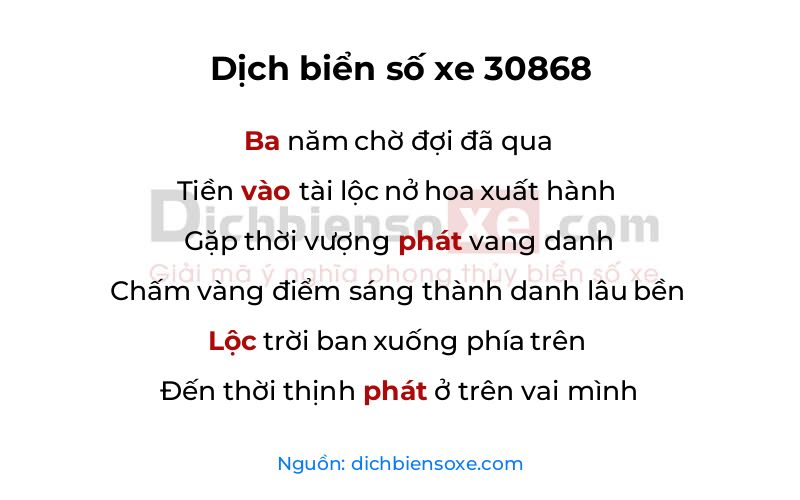 Dịch thơ biển số 30868