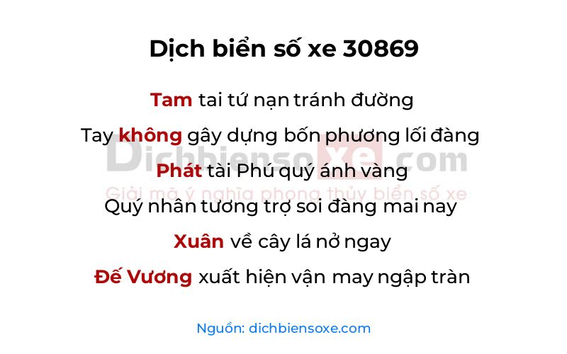 Dịch thơ biển số 30869