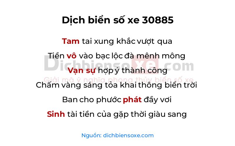 Dịch thơ biển số 30885