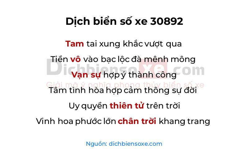 Dịch thơ biển số 30892