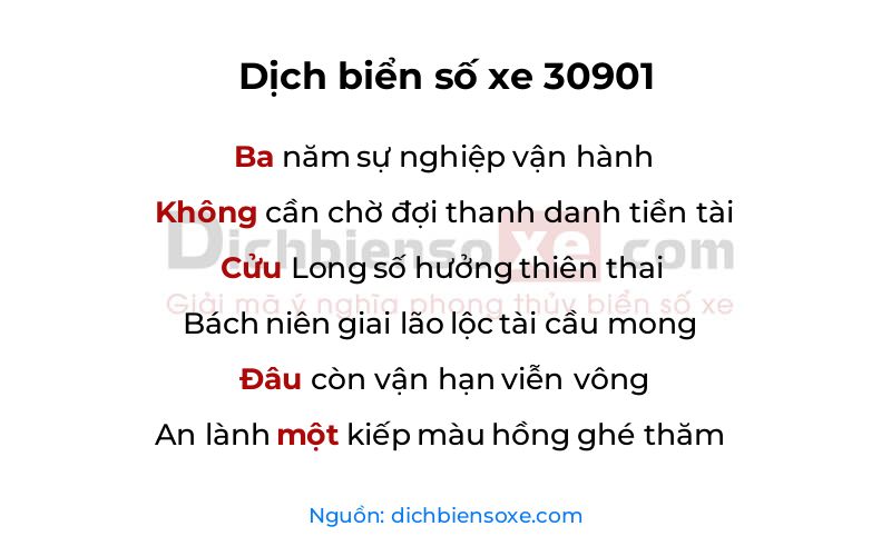 Dịch thơ biển số 30901