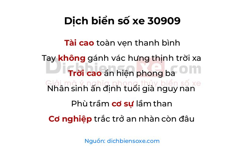 Dịch thơ biển số 30909