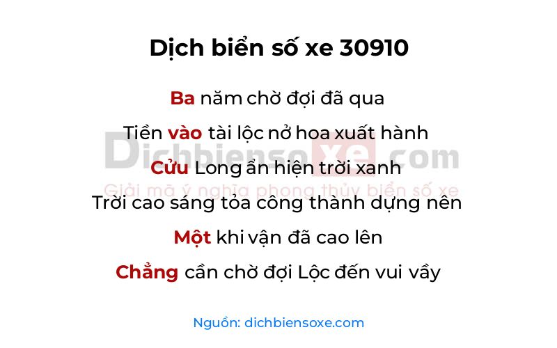 Dịch thơ biển số 30910